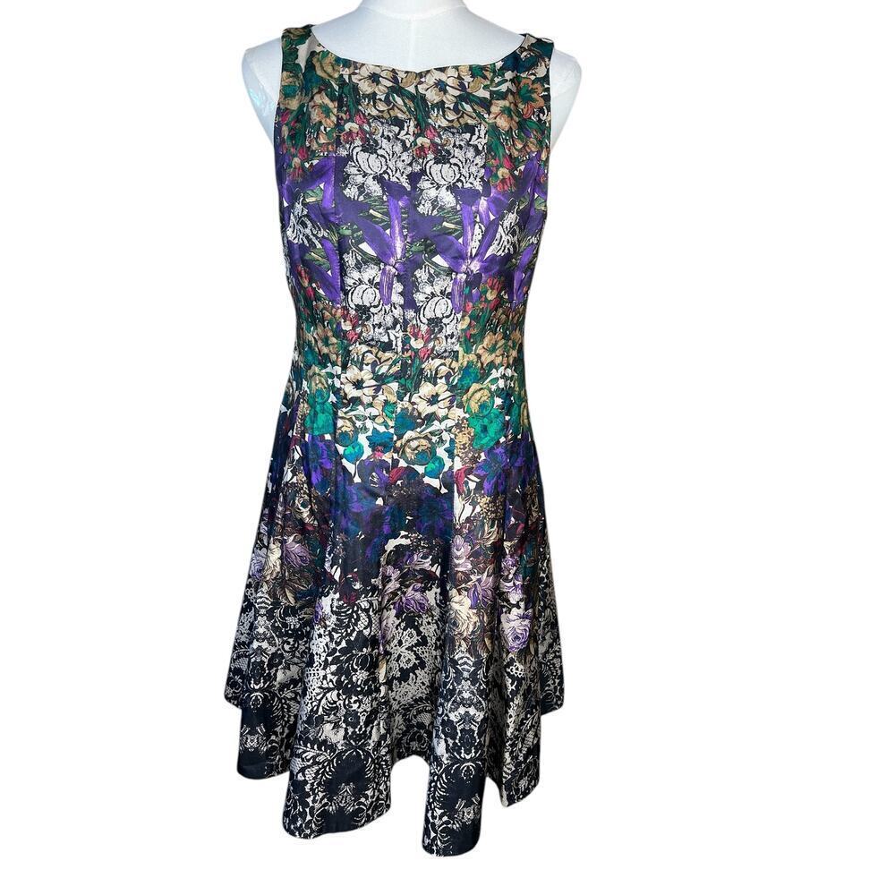 CB Established Floral Dress Purple Green Sleeveless Spring Party Size 6